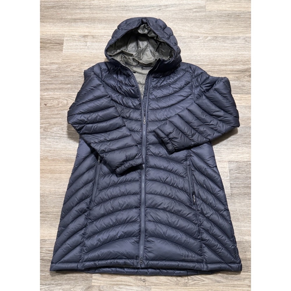 L.L. Bean Womens XL Ultralight 850 Down Hooded 3/4 Length Jacket Gunmetal Gray